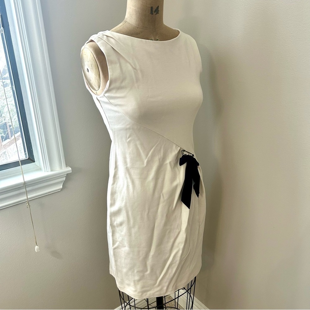 Women’s Nanette Lepore “Take a Bet” Cream Knit Shift Dress w/Black Bow Sz 8 NWT! - Picture 4 of 16